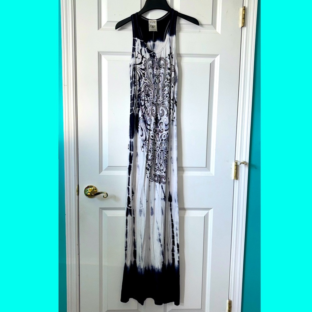 Vocal tie dye sparkly rhinestone stretchy maxi dress